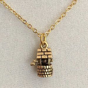 Miniature Gold Wishing Water Well Tiny Charm Pendant Gift Necklace